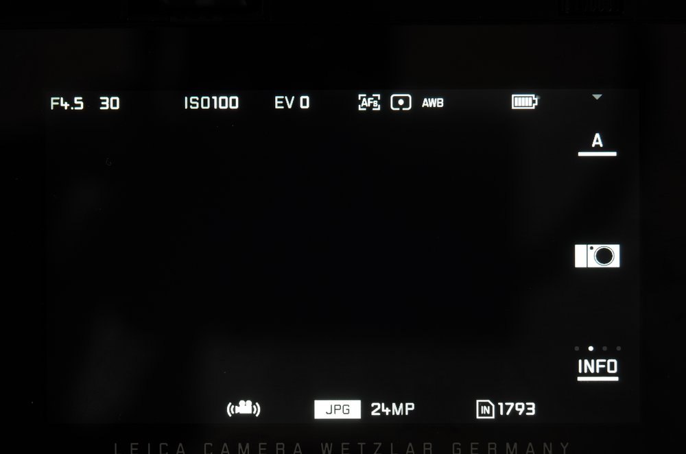 This is the opening gambit, screen as seen when composing shots. The three buttons in the righthand column allow direct access to Mode, My Camera and Info (to adjust degrees of information visible on the screen)